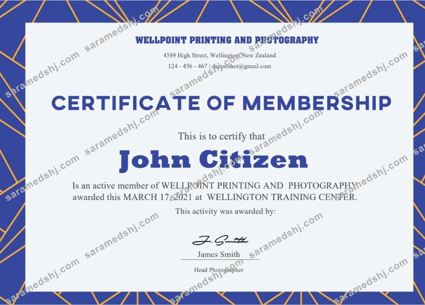 USA membership certificate